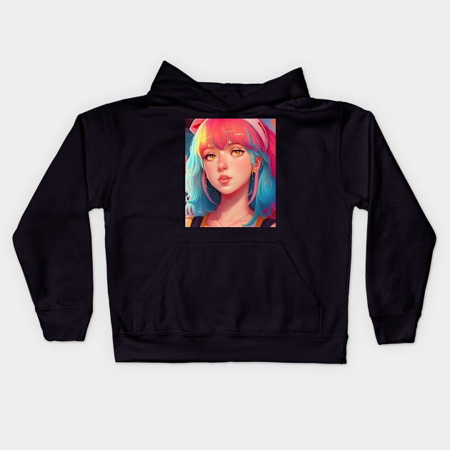 Bella Poarch Kawaii Anime Egirl Rainbow colored hair Kids Hoodie by geekmethat